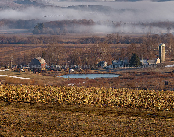 Fog lifting over Farm 11x14