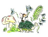 Mouse riding a turtle